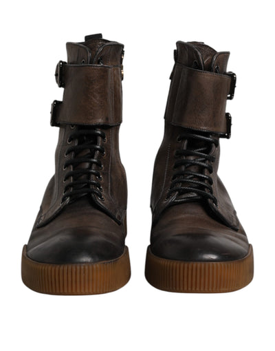 Dolce & Gabbana Braune Pferdeleder Mid Calf Stiefel Schuhe