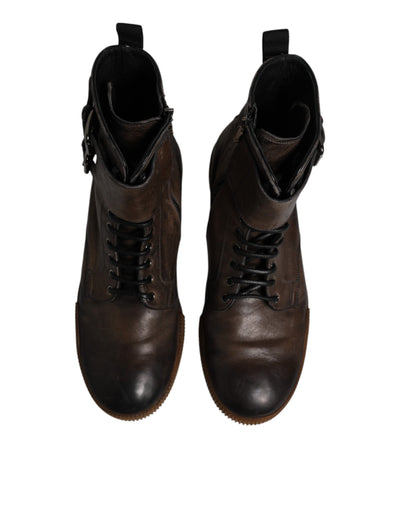 Dolce & Gabbana Braune Pferdeleder Mid Calf Stiefel Schuhe
