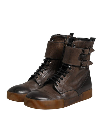 Dolce & Gabbana Braune Pferdeleder Mid Calf Stiefel Schuhe