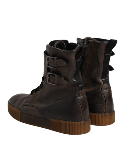 Dolce & Gabbana Braune Pferdeleder Mid Calf Stiefel Schuhe