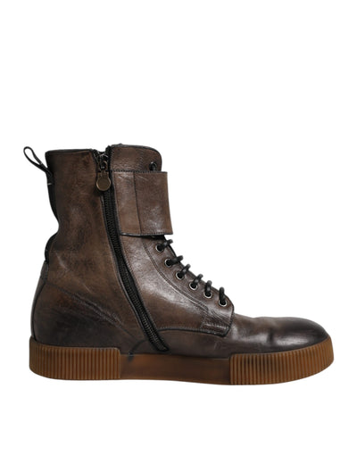 Dolce & Gabbana Braune Pferdeleder Mid Calf Stiefel Schuhe