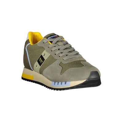 Blauer Grünes Leder Herren Sneaker