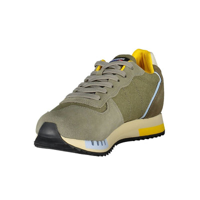 Blauer Grünes Leder Herren Sneaker