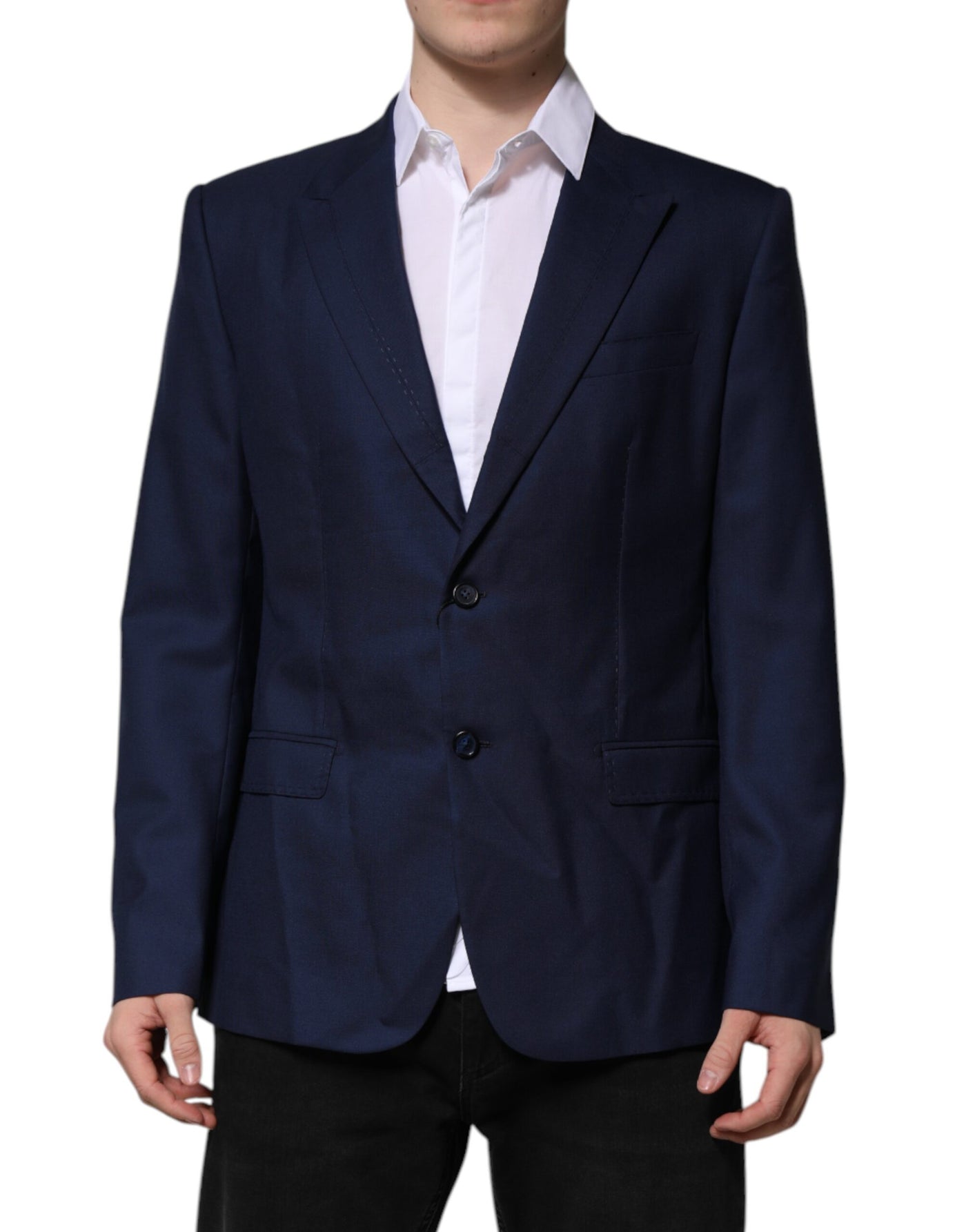 Dolce & Gabbana Blauer Wollmantel einreihig Anzug Blazer