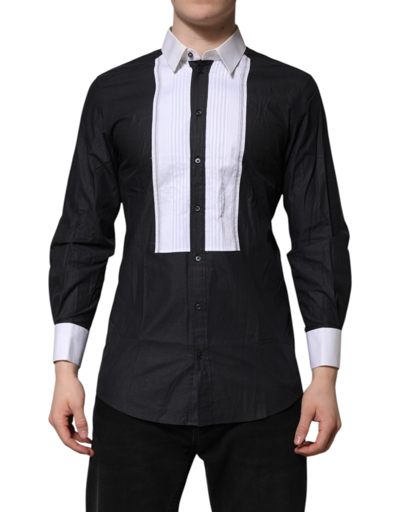 Dolce & Gabbana Schwarz Weiß GOLD Langärmeliges Formales Hemd
