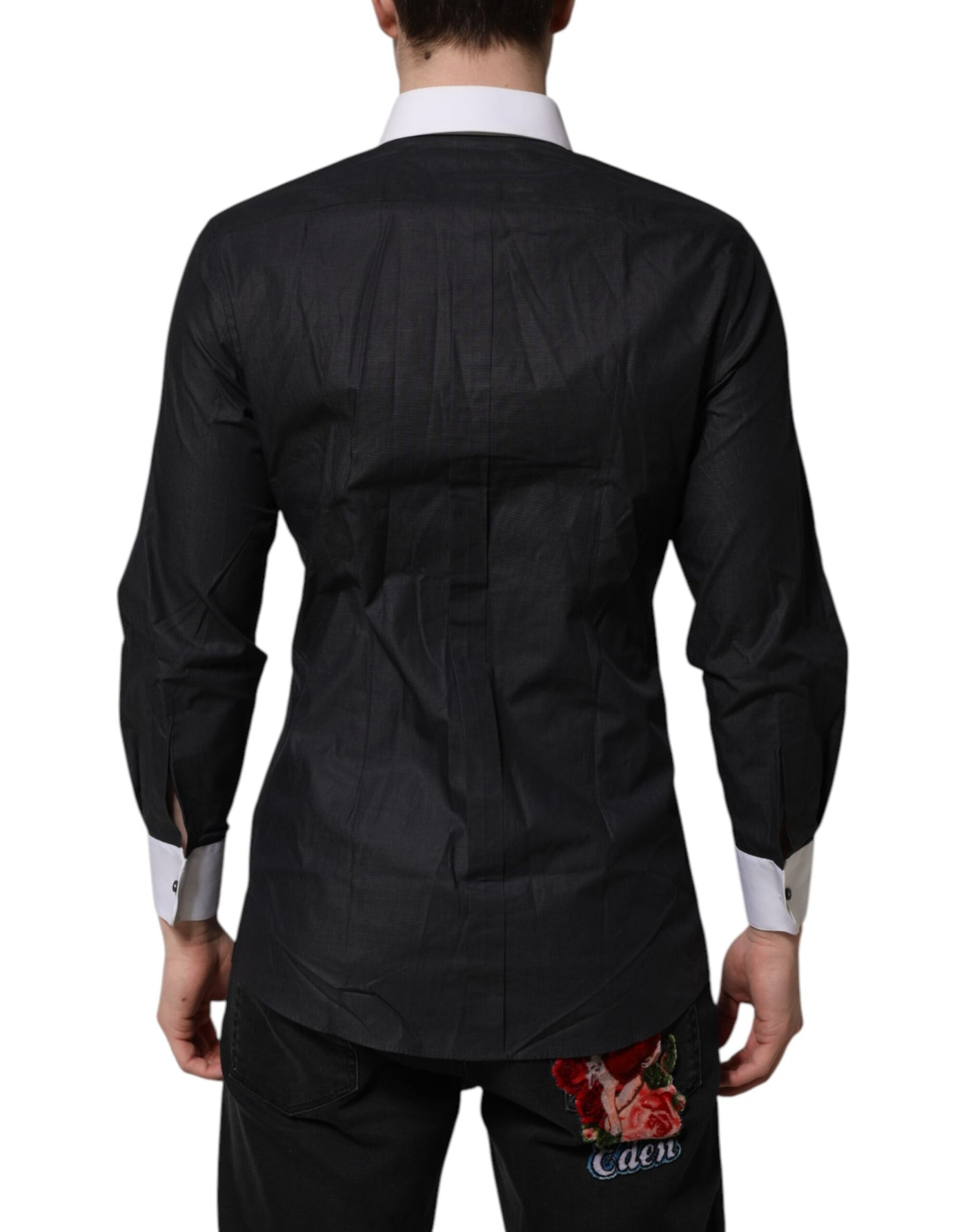 Dolce & Gabbana Schwarz Weiß GOLD Langärmeliges Formales Hemd