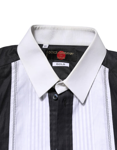 Dolce & Gabbana Schwarz Weiß GOLD Langärmeliges Formales Hemd