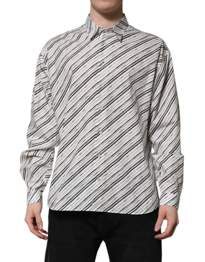 Dolce & Gabbana Weiß gestreiftes Langarmhemd für Männer Formales Hemd