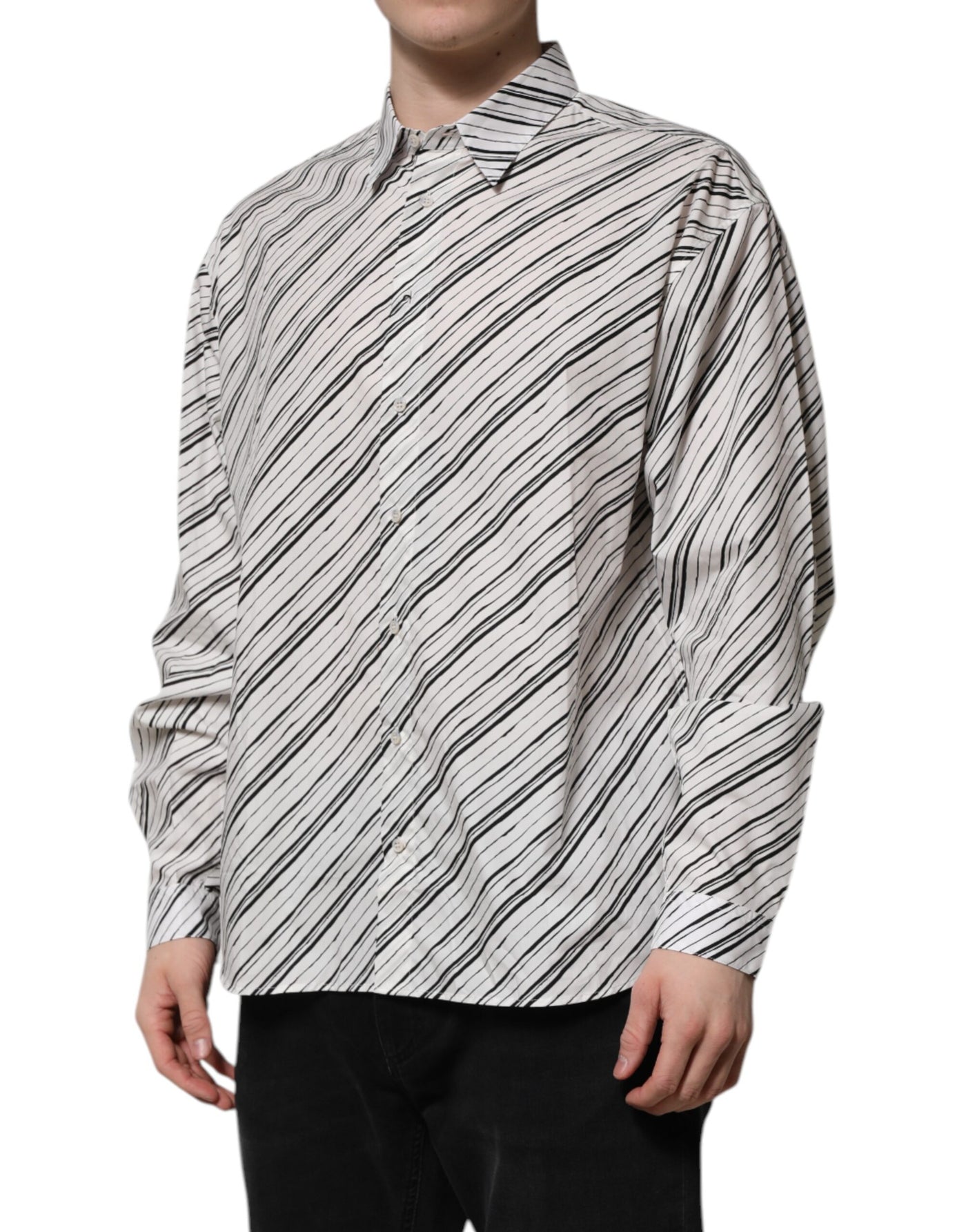 Dolce & Gabbana Weiß gestreiftes Langarmhemd für Männer Formales Hemd