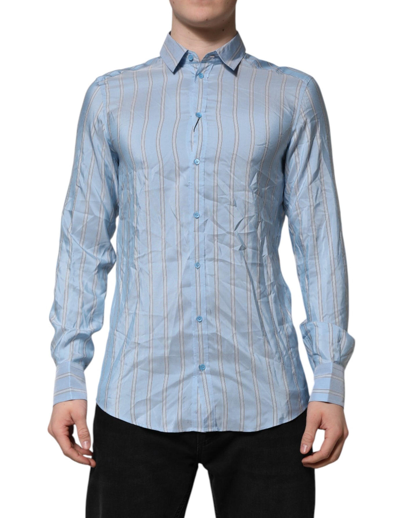 Dolce & Gabbana Blau gestreiftes MARTINI Langarmhemd