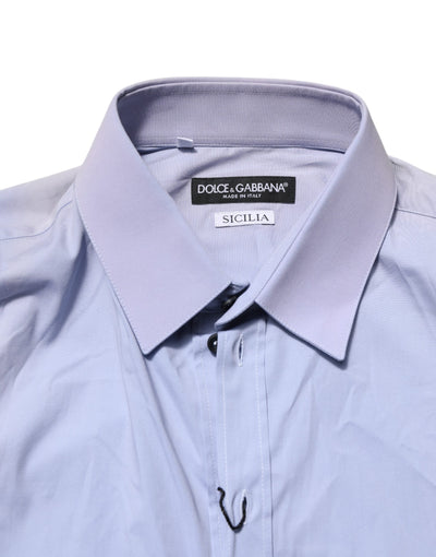 Dolce & Gabbana Blaues Baumwollhemd SICILIA mit langen Ärmeln