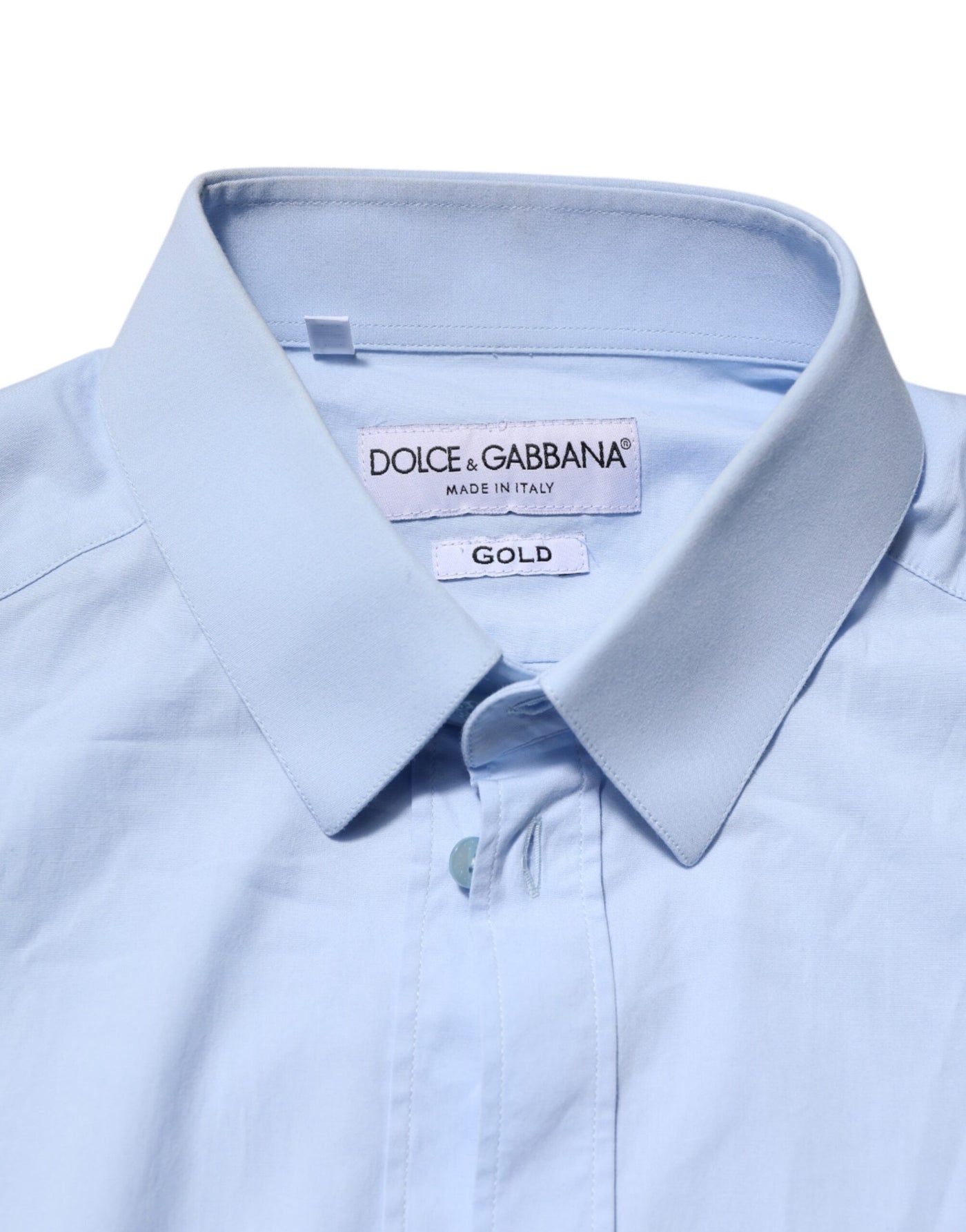 Dolce & Gabbana Himmelblaues Baumwoll-GOLD-Hemd mit langen Ärmeln
