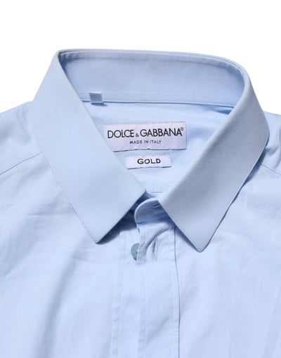 Dolce & Gabbana Himmelblaues Baumwoll-GOLD-Hemd mit langen Ärmeln