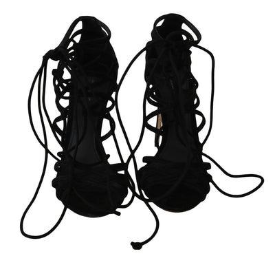 Dolce & Gabbana Schwarze Wildleder Riemen Stilettos Sandalen
