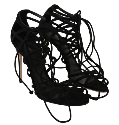 Dolce & Gabbana Schwarze Wildleder Riemen Stilettos Sandalen