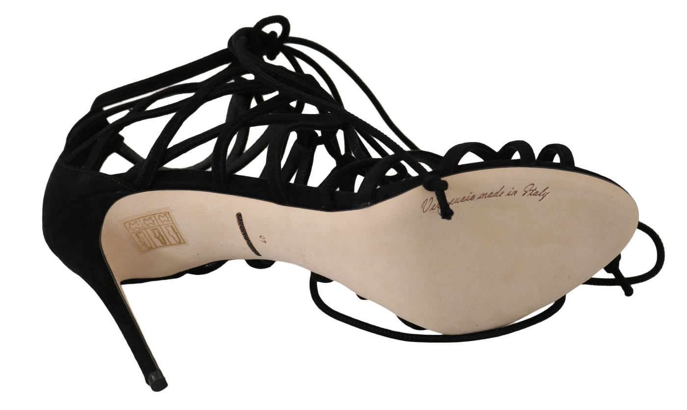 Dolce & Gabbana Schwarze Wildleder Riemen Stilettos Sandalen