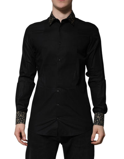 Dolce & Gabbana Schwarzes Baumwollhemd GOLD mit langen Ärmeln