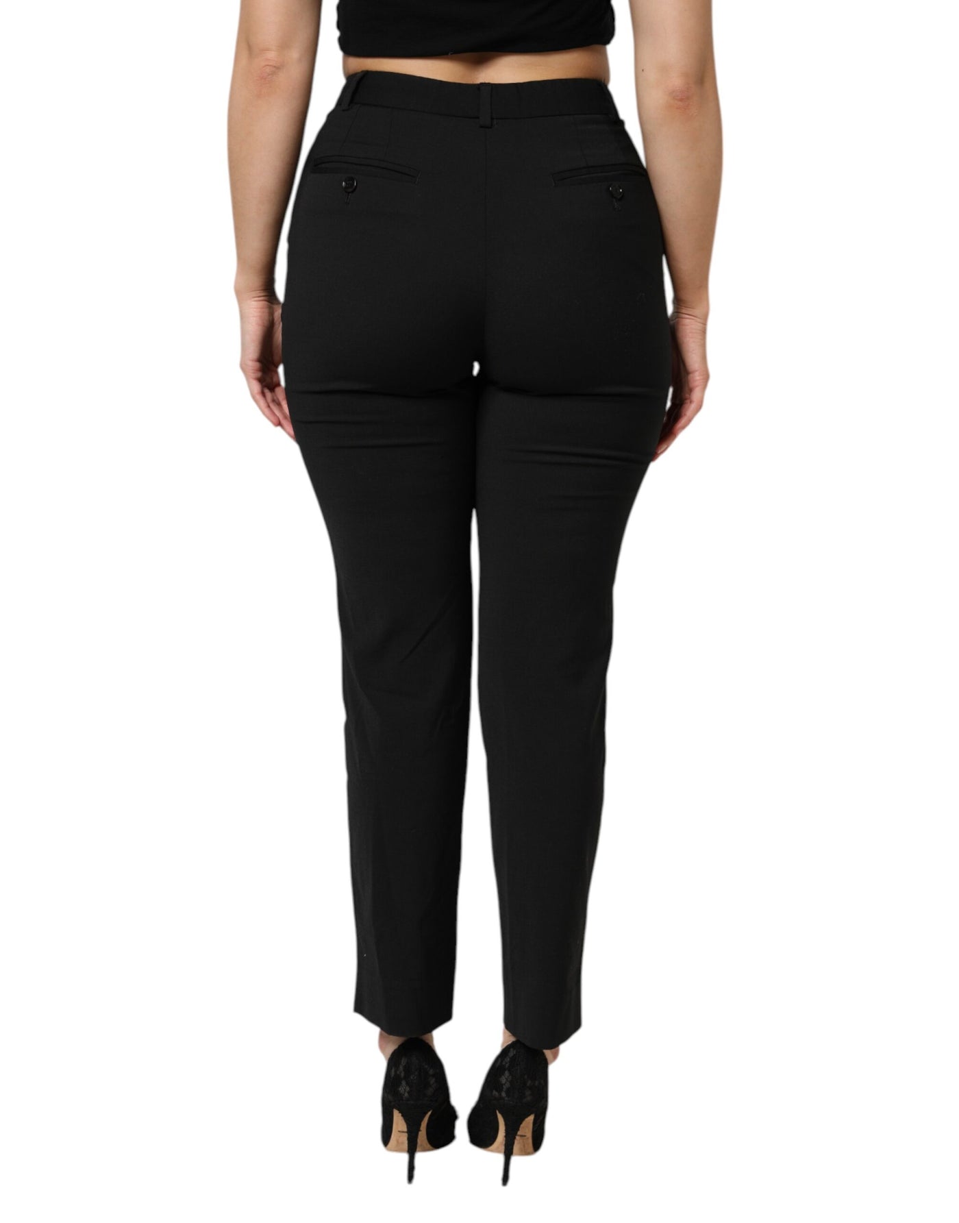 Dolce & Gabbana Schwarze hochtaillierte STAFF-Hose mit verjüngter Form
