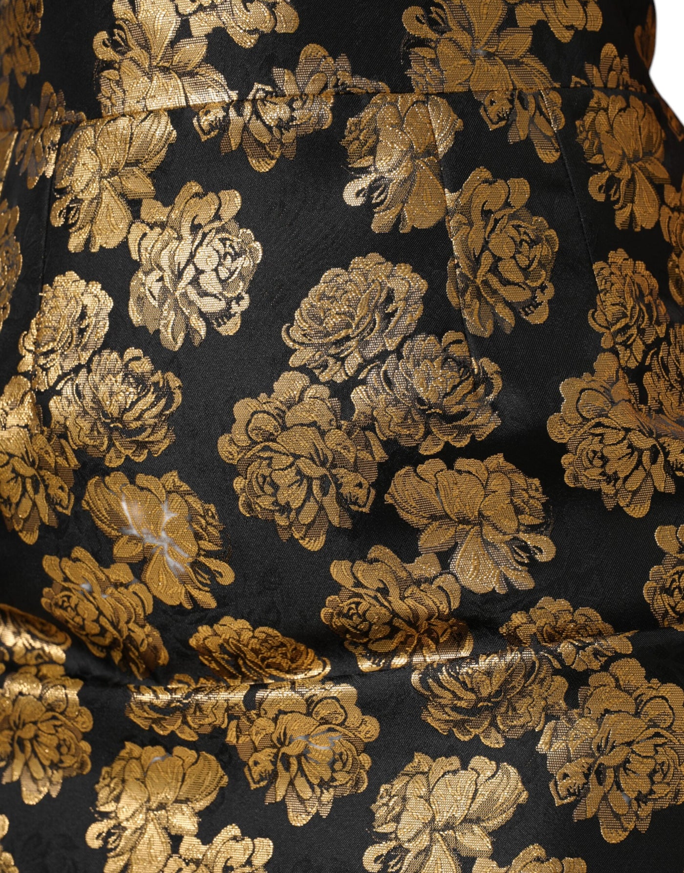 Dolce & Gabbana Schwarzgoldener Jacquard-Minirock mit Blumendruck