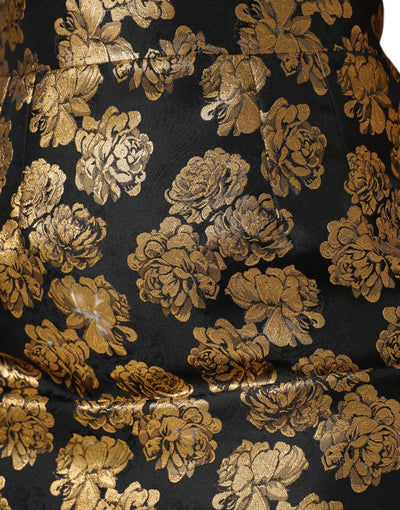Dolce & Gabbana Schwarzgoldener Jacquard-Minirock mit Blumendruck