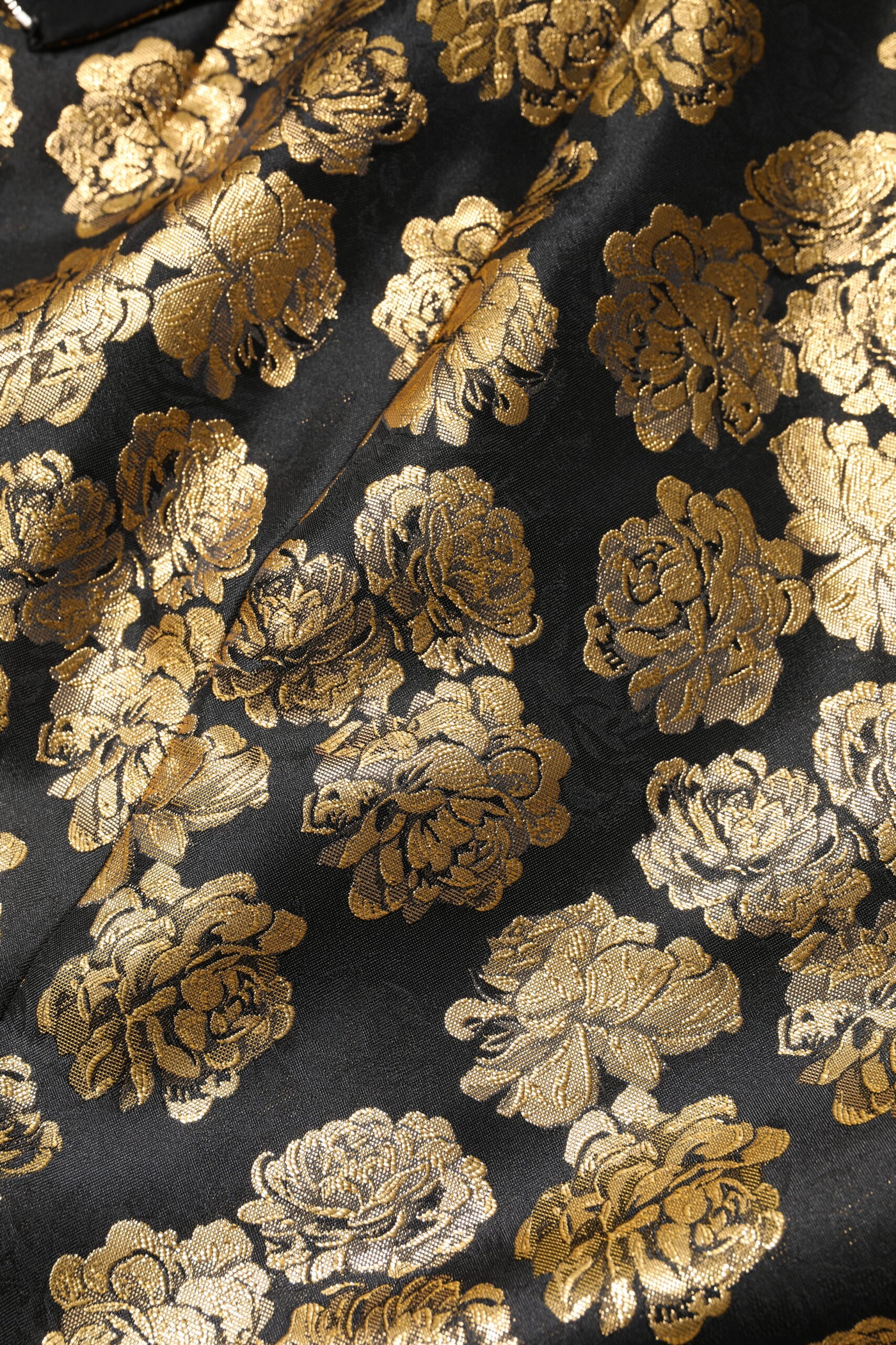 Dolce & Gabbana Schwarzgoldener Jacquard-Minirock mit Blumendruck