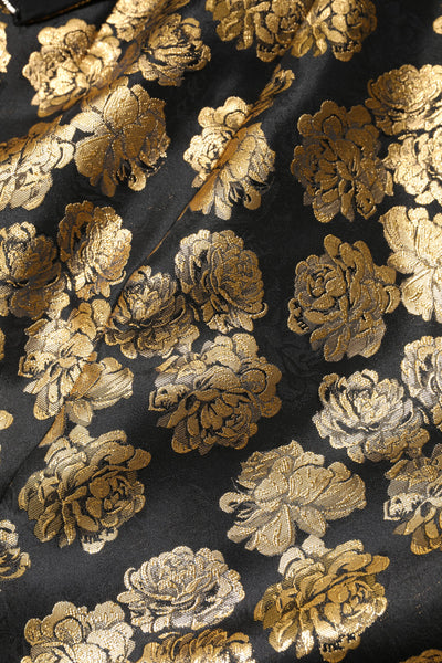 Dolce & Gabbana Schwarzgoldener Jacquard-Minirock mit Blumendruck