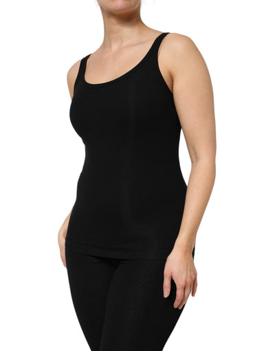 Dolce & Gabbana Schwarzes ärmelloses Baumwoll-Stretch-Tanktop für Frauen