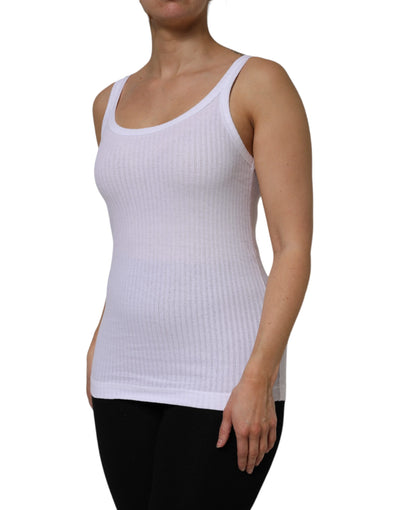 Dolce & Gabbana Weißes ärmelloses Baumwoll-Rundhals-Tanktop