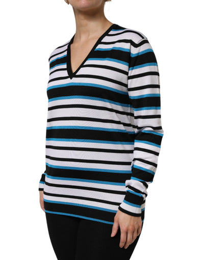 Dolce & Gabbana Multicolor Streifen Langarm V-Ausschnitt Top