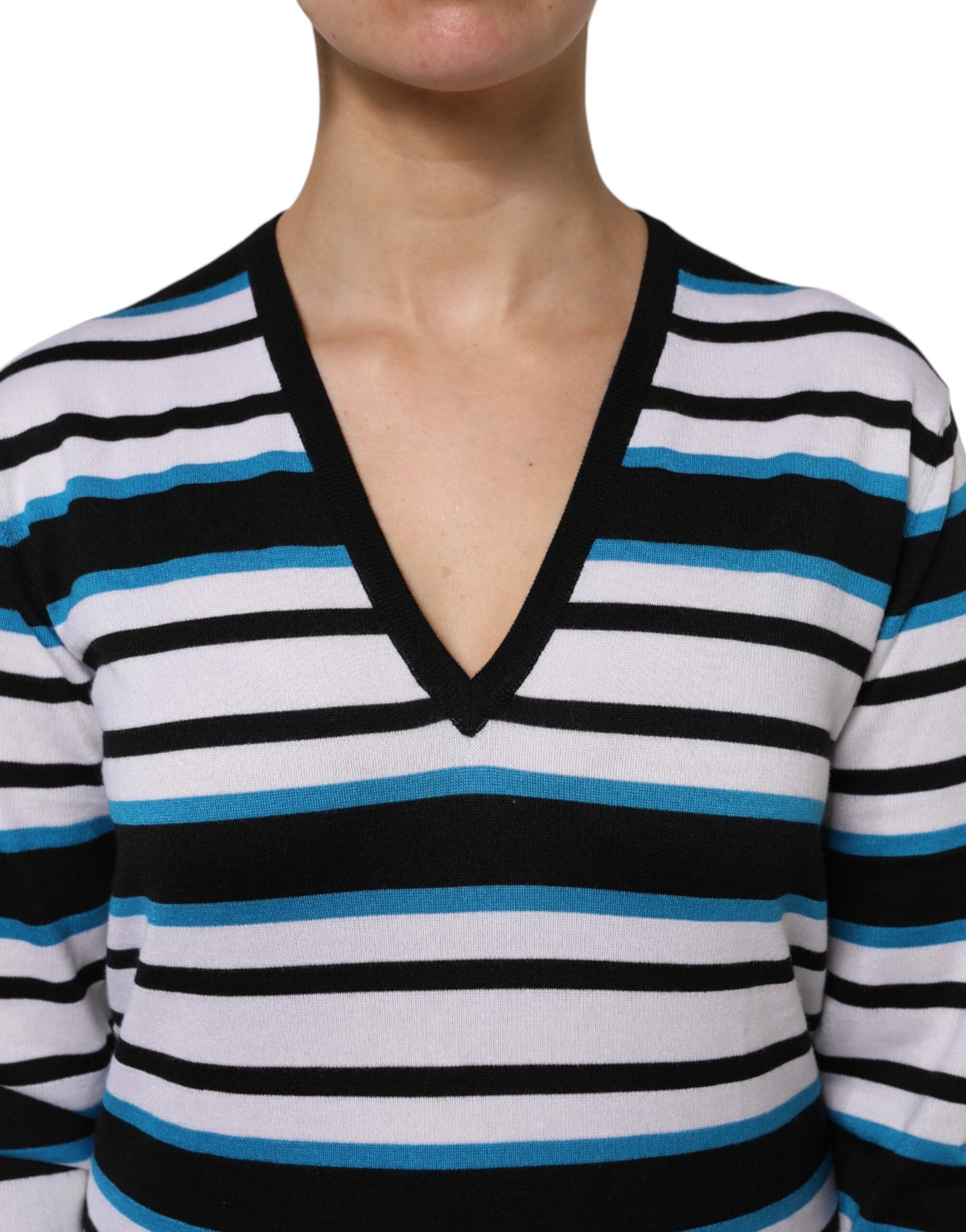 Dolce & Gabbana Multicolor Streifen Langarm V-Ausschnitt Top