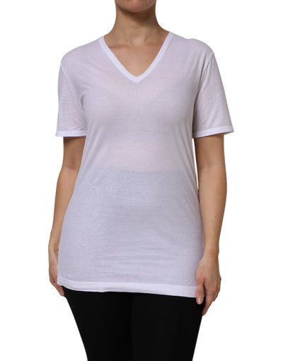 Dolce & Gabbana Weißes Baumwoll-T-Shirt mit kurzen Ärmeln und V-Ausschnitt