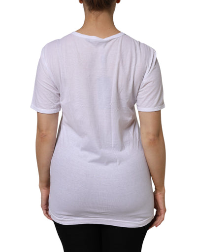Dolce & Gabbana Weißes Baumwoll-T-Shirt mit kurzen Ärmeln und V-Ausschnitt