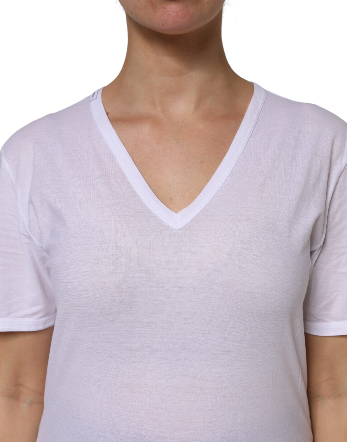 Dolce & Gabbana Weißes Baumwoll-T-Shirt mit kurzen Ärmeln und V-Ausschnitt