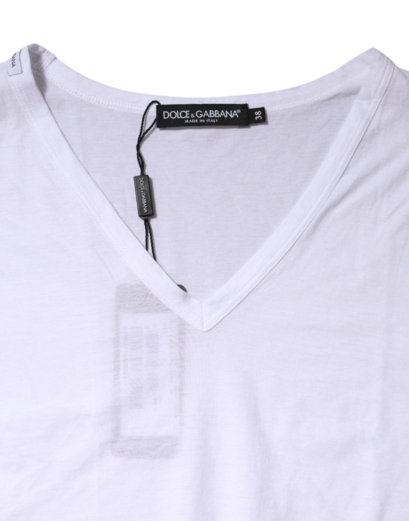 Dolce & Gabbana Weißes Baumwoll-T-Shirt mit kurzen Ärmeln und V-Ausschnitt