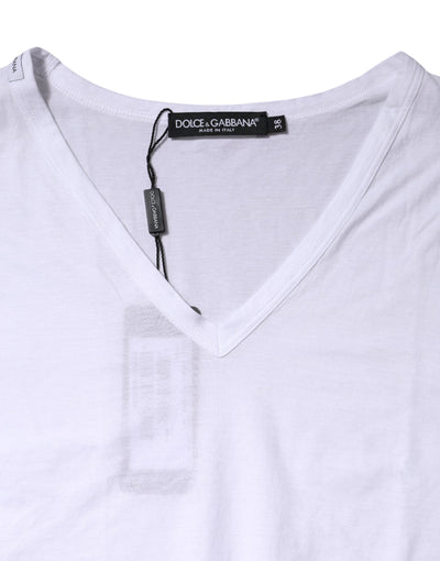Dolce & Gabbana Weißes Baumwoll-T-Shirt mit kurzen Ärmeln und V-Ausschnitt
