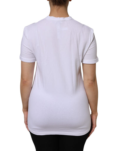 Dolce & Gabbana Weißes Baumwoll-T-Shirt mit kurzen Ärmeln und V-Ausschnitt