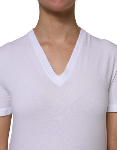 Dolce & Gabbana Weißes Baumwoll-T-Shirt mit kurzen Ärmeln und V-Ausschnitt
