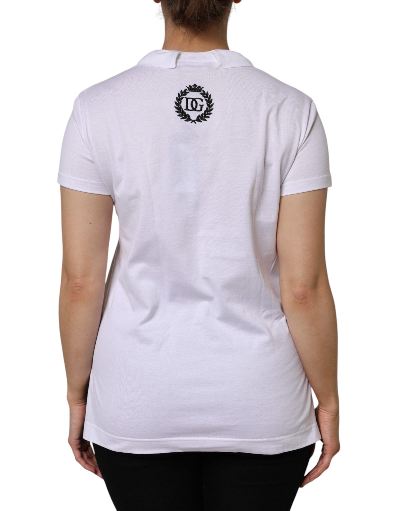 Dolce & Gabbana Weißes Baumwoll-T-Shirt mit kurzen Ärmeln und V-Ausschnitt