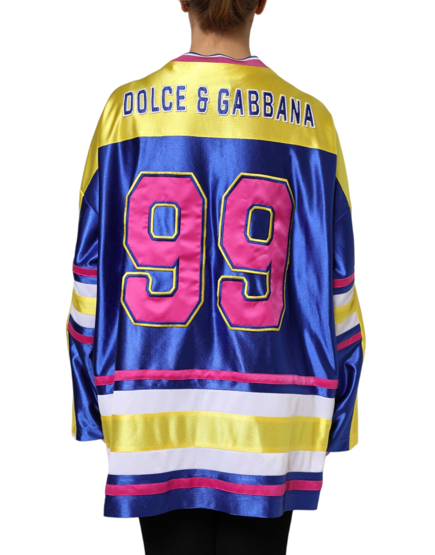 Dolce & Gabbana Multicolor Polyester Langarm V-Ausschnitt Top