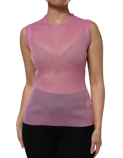 Dolce & Gabbana Rosa Polyester ärmelloses Tank-Top mit Rundhalsausschnitt