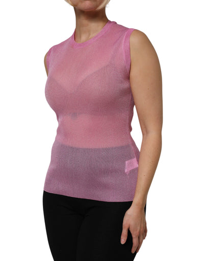 Dolce & Gabbana Rosa Polyester ärmelloses Tank-Top mit Rundhalsausschnitt