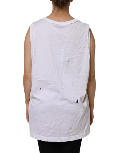Dolce & Gabbana Weißes ärmelloses Baumwoll-Tank-Top mit Rundhalsausschnitt