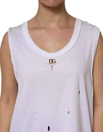 Dolce & Gabbana Weißes ärmelloses Baumwoll-Tank-Top mit Rundhalsausschnitt