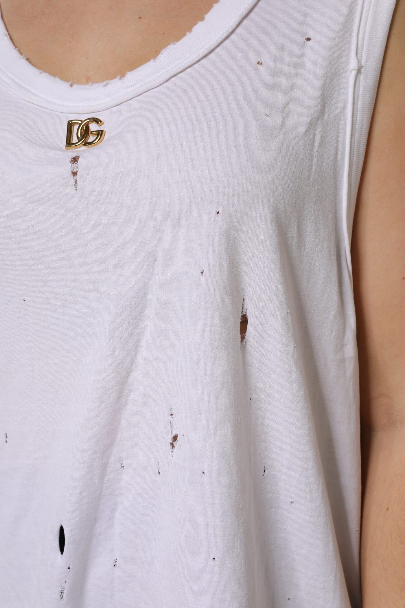Dolce & Gabbana Weißes ärmelloses Baumwoll-Tank-Top mit Rundhalsausschnitt