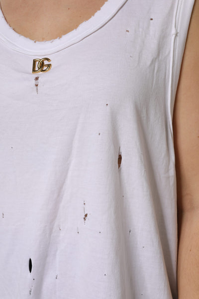 Dolce & Gabbana Weißes ärmelloses Baumwoll-Tank-Top mit Rundhalsausschnitt