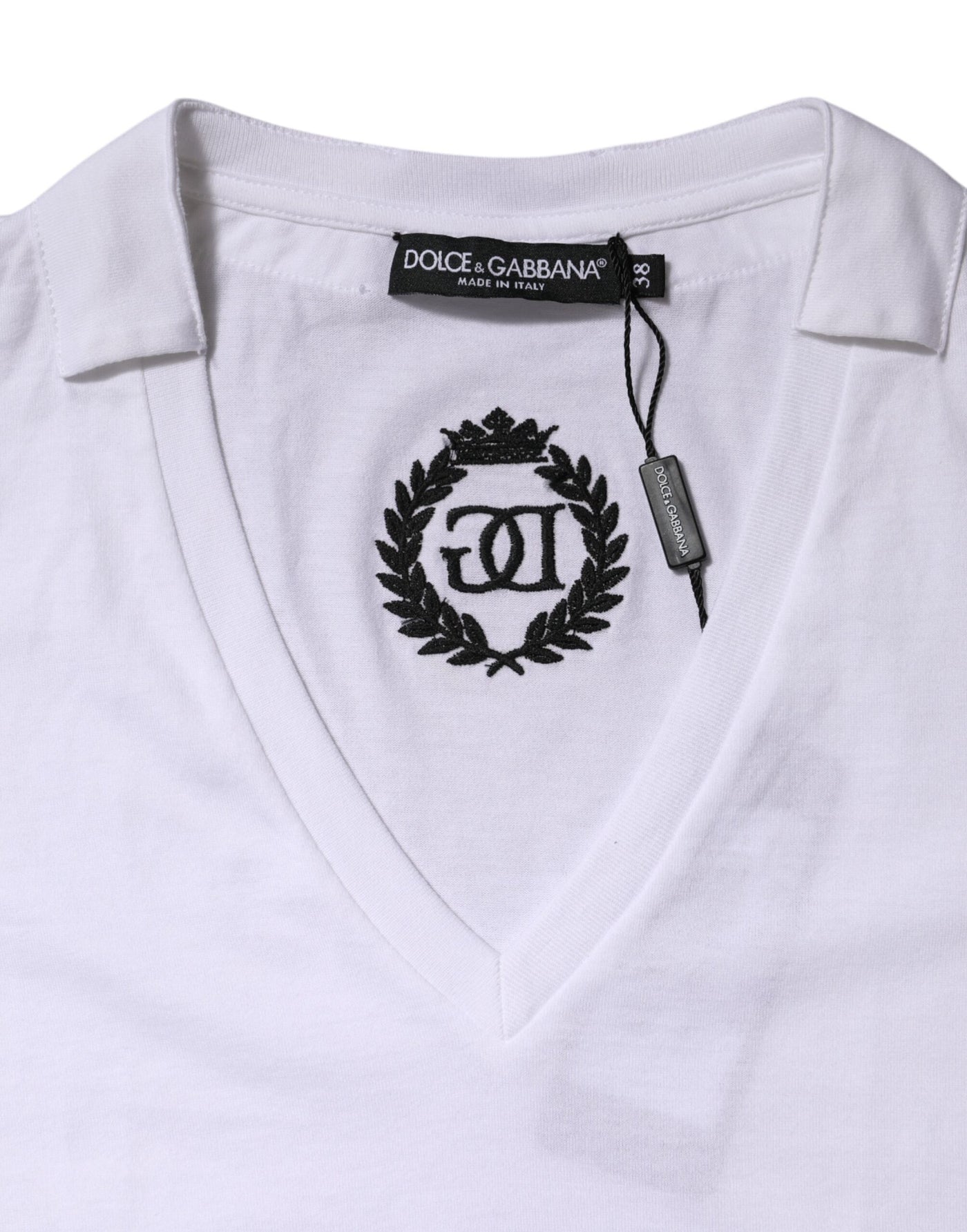 Dolce & Gabbana Weißes Baumwoll-T-Shirt mit kurzen Ärmeln und V-Ausschnitt