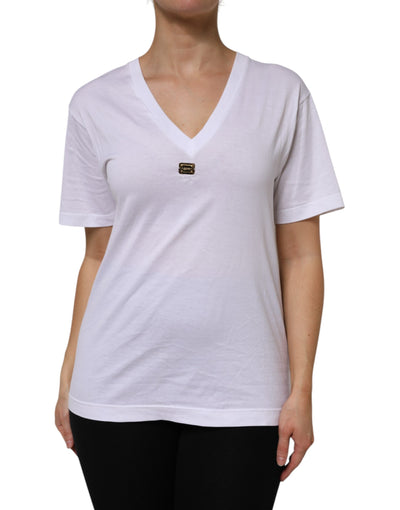 Dolce & Gabbana Weißes Baumwoll-T-Shirt mit kurzen Ärmeln und V-Ausschnitt