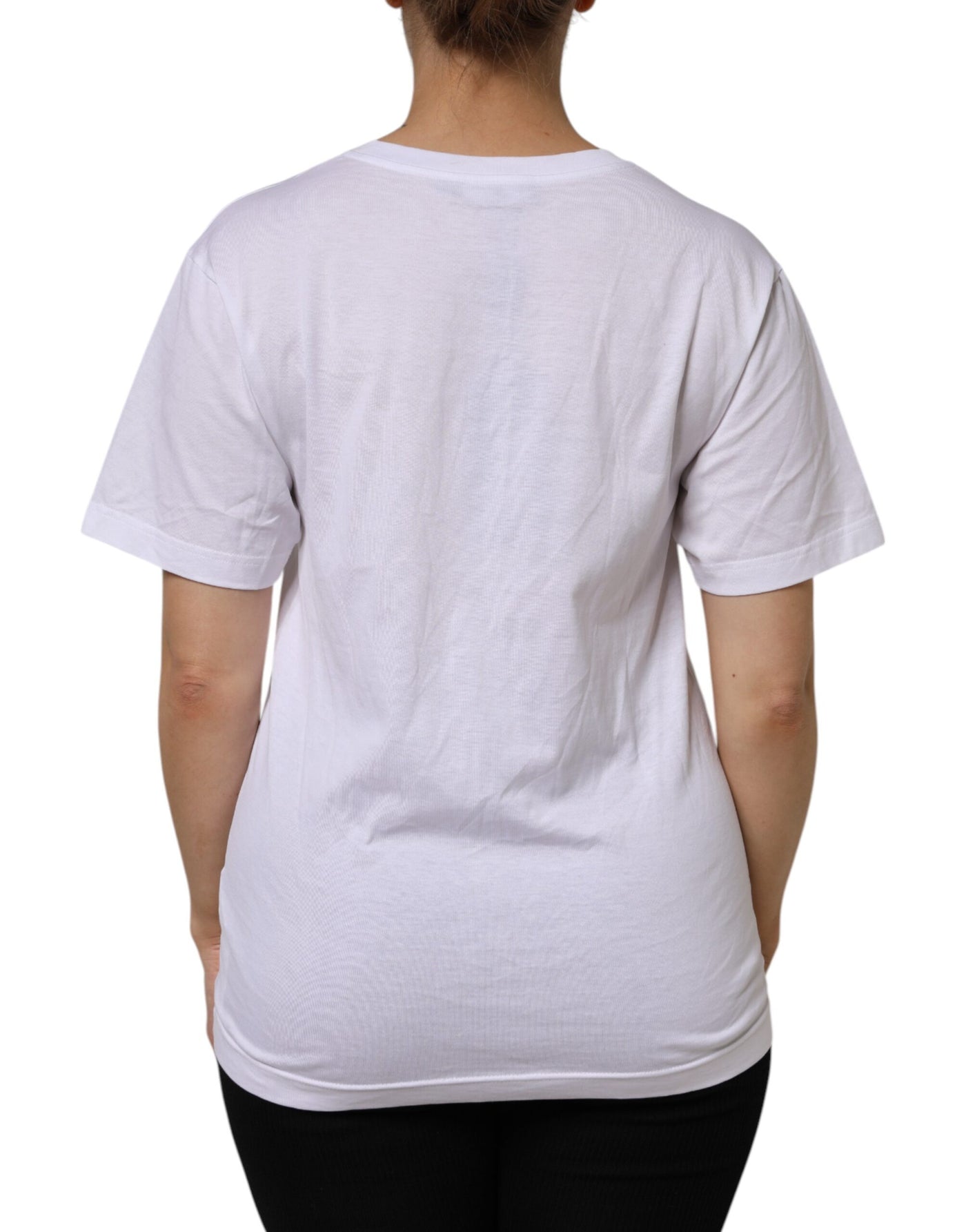 Dolce & Gabbana Weißes Baumwoll-T-Shirt mit kurzen Ärmeln und V-Ausschnitt