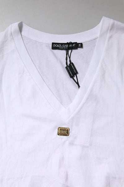 Dolce & Gabbana Weißes Baumwoll-T-Shirt mit kurzen Ärmeln und V-Ausschnitt