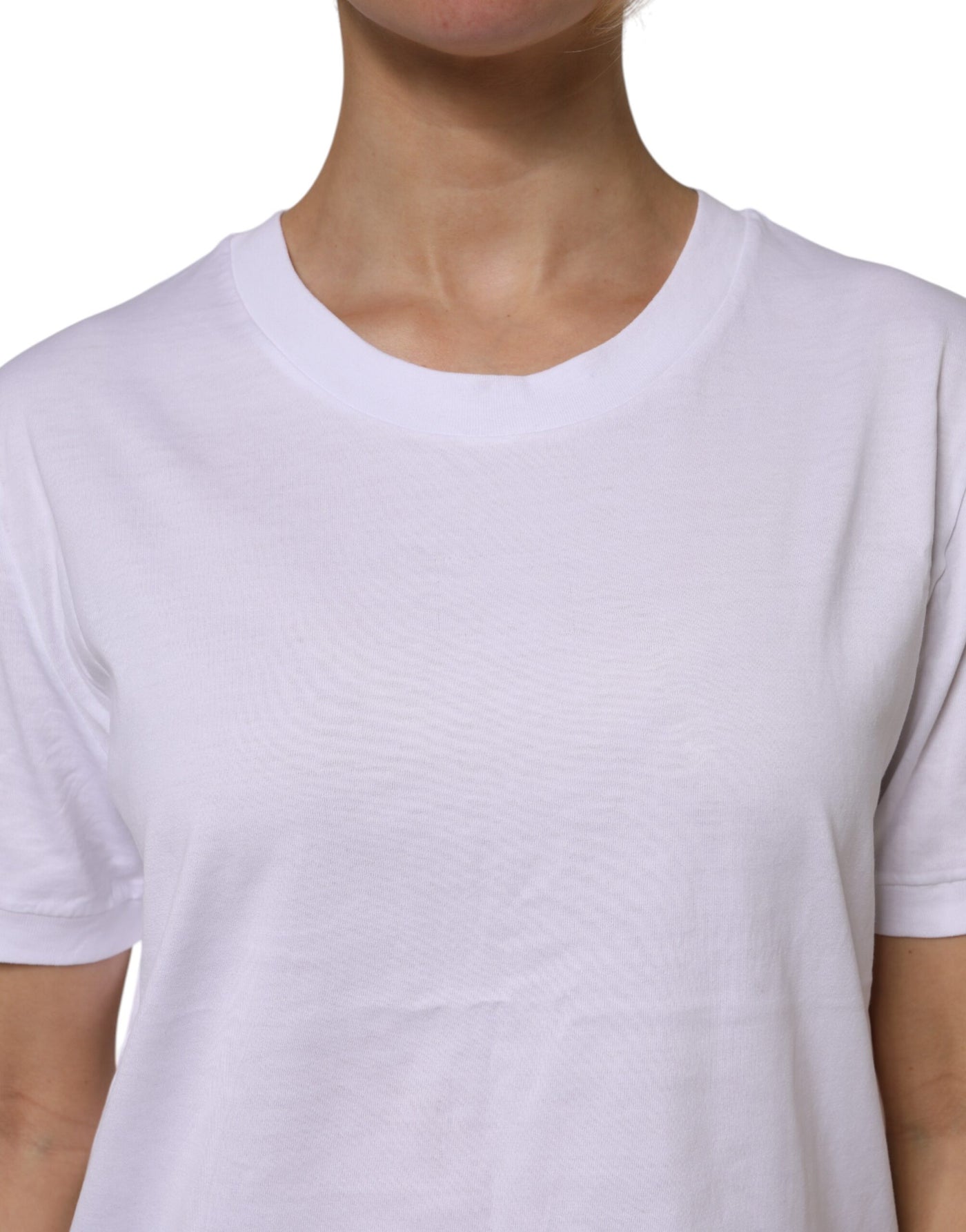 Dolce & Gabbana Weißes Baumwoll-T-Shirt mit kurzen Ärmeln und Rundhalsausschnitt